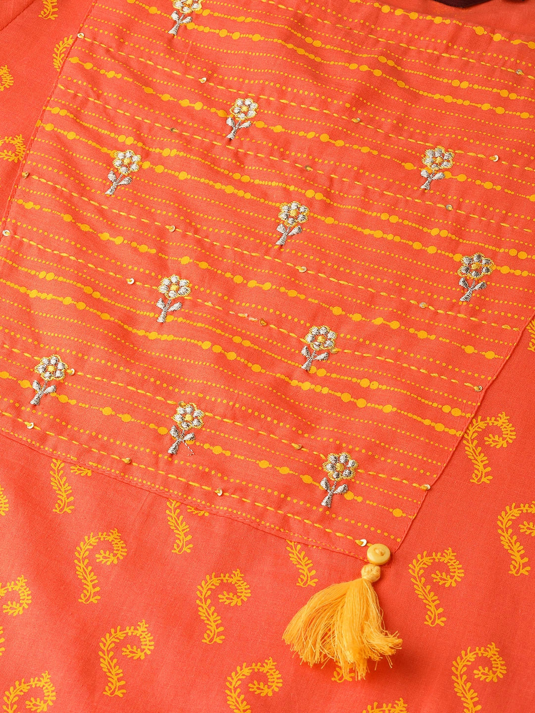 Sangria Women Orange & Yellow Printed Kurta with Trousers - Distacart