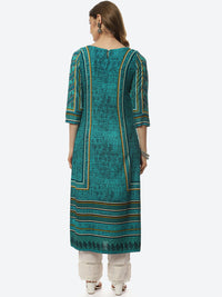 Thumbnail for Biba Women Green & Black Printed Straight Kurta - Distacart