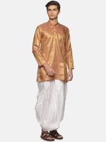 Thumbnail for Sethukrishna Men Art Silk Golden & Red Kurta with Dhoti Pants - Distacart