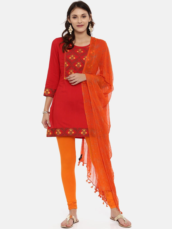 Souchii Orange & Gold-Toned Solid Dupatta - Distacart
