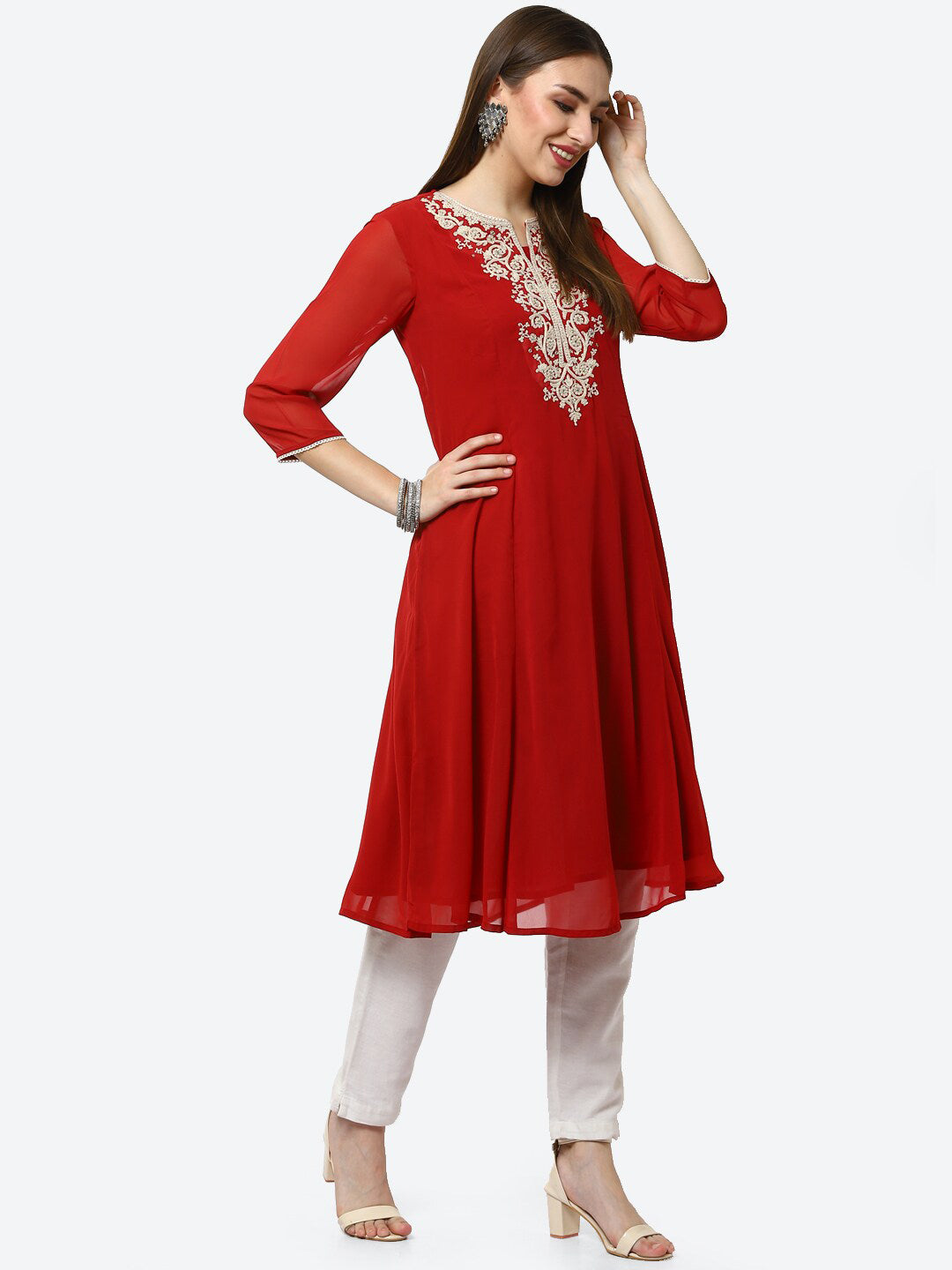 Biba Women Red Ethnic Motifs Embroidered Kurta - Distacart