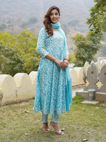 Thumbnail for Kalini Floral Printed Regular Mirror Work Pure Cotton Kurta with Trousers & With Dupatta - Distacart