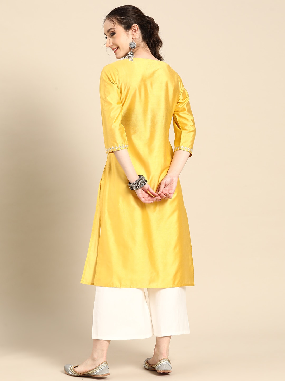 Sangria Women Ethnic Motifs Embroidered Mirror Work Pastels Kurta - Distacart