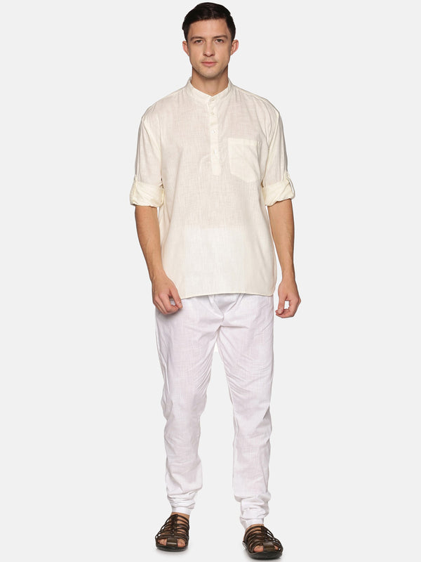 Sethukrishna Men Beige & White Pure Cotton Kurta with Pyjamas - Distacart