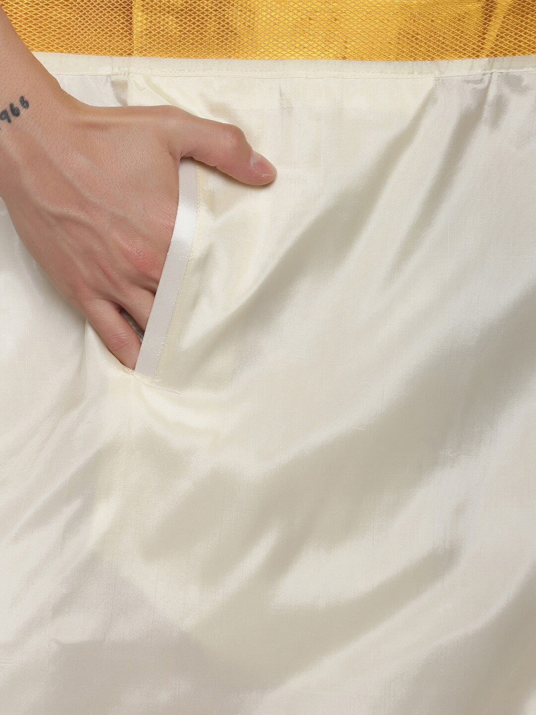 Sethukrishna Men Cream Art Silk Gold Zari Border Dhoti - Distacart