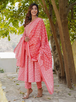 Thumbnail for Kalini Ethnic Printed Gotta Patti Anarkali Pure Cotton Kurta with Trousers & Dupatta - Distacart