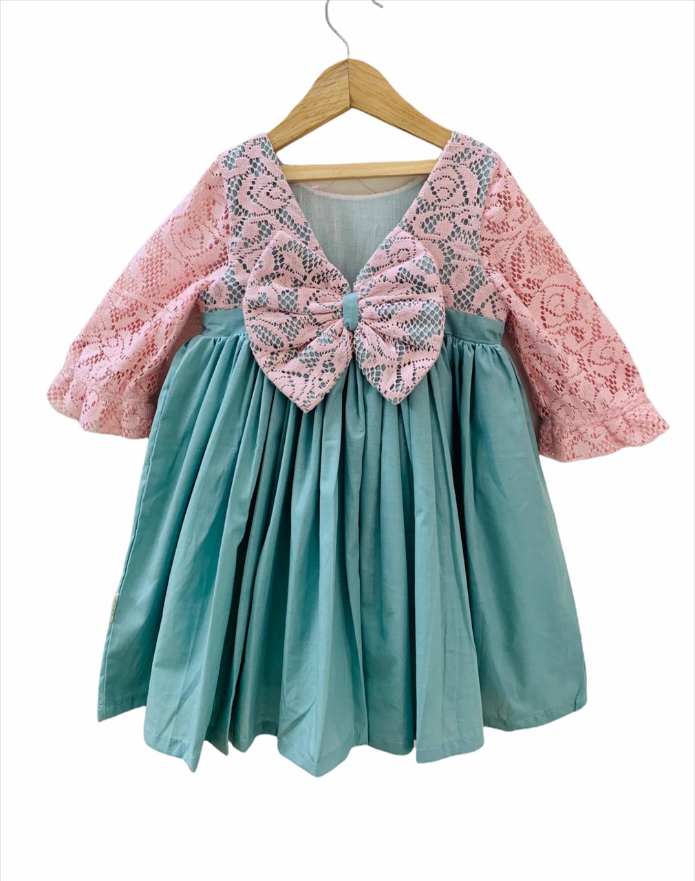 ArthLife Green And Pink Net Dress - Distacart