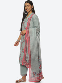 Thumbnail for Biba Women Floral Printed V-Neck Kurta with Palazzos & Dupatta - Distacart