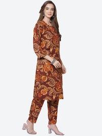Thumbnail for Biba Women Brown Ethnic Motifs Printed Kurta with Trousers - Distacart