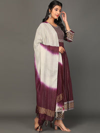 Thumbnail for NOZ2TOZ Women's Floral Embroidered Zari Sequined Anarkali Kurta with Trousers & Dupatta - Distacart