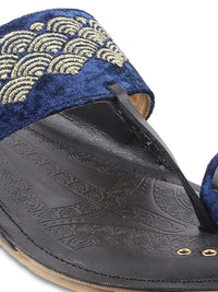 Thumbnail for Mochi Men Blue & Gold-Toned Ethnic Leather Comfort Sandals - Distacart