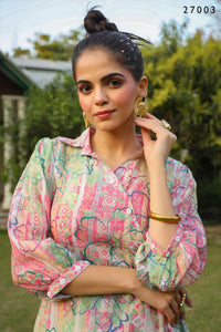 Thumbnail for Women's Casual Fashionable Multi Mull Cotton co-ord set - Anya - Distacart