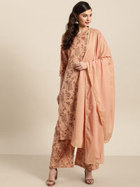 Thumbnail for Sangria Women Dusty Pink & Brown Pure Cotton Printed Kurta with Palazzos & Dupatta - Distacart