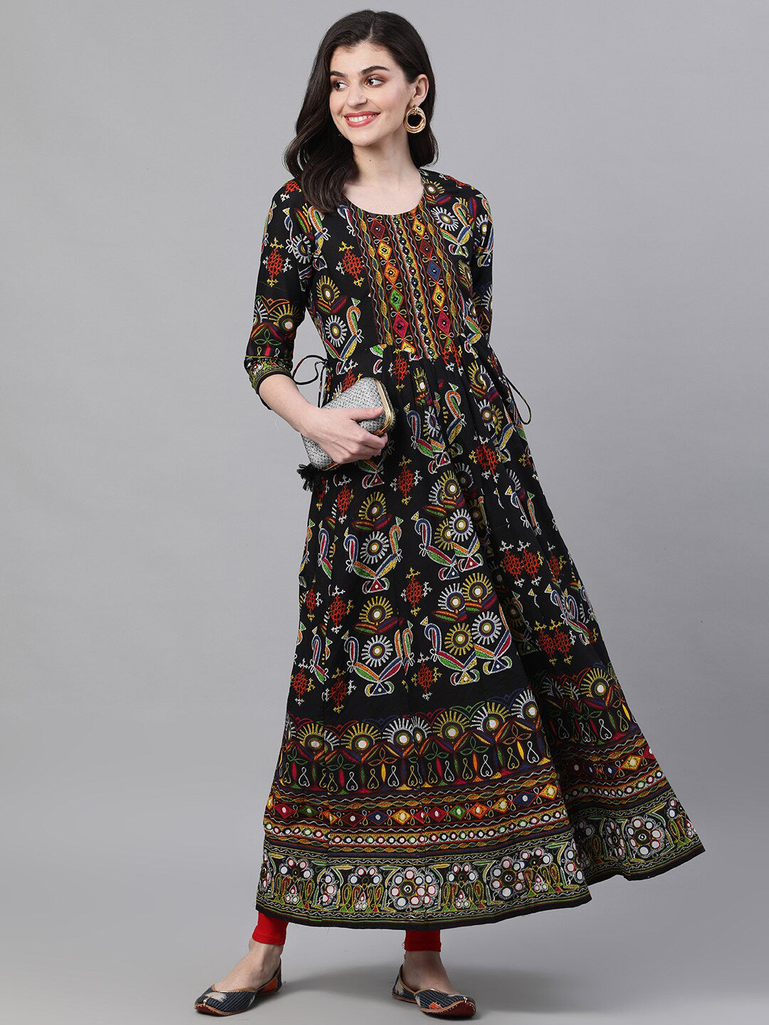 Ishin Women Black & Black Printed Anarkali Kurta - Distacart