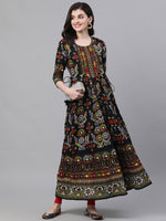 Thumbnail for Ishin Women Black & Black Printed Anarkali Kurta - Distacart