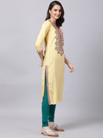 Thumbnail for Souchii Women Cream-Coloured Ethnic Motifs Embroidered Kurta - Distacart
