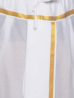 Thumbnail for Sethukrishna Men White & Gold-Coloured Solid Readymade Cotton Dhoti Pant - Distacart