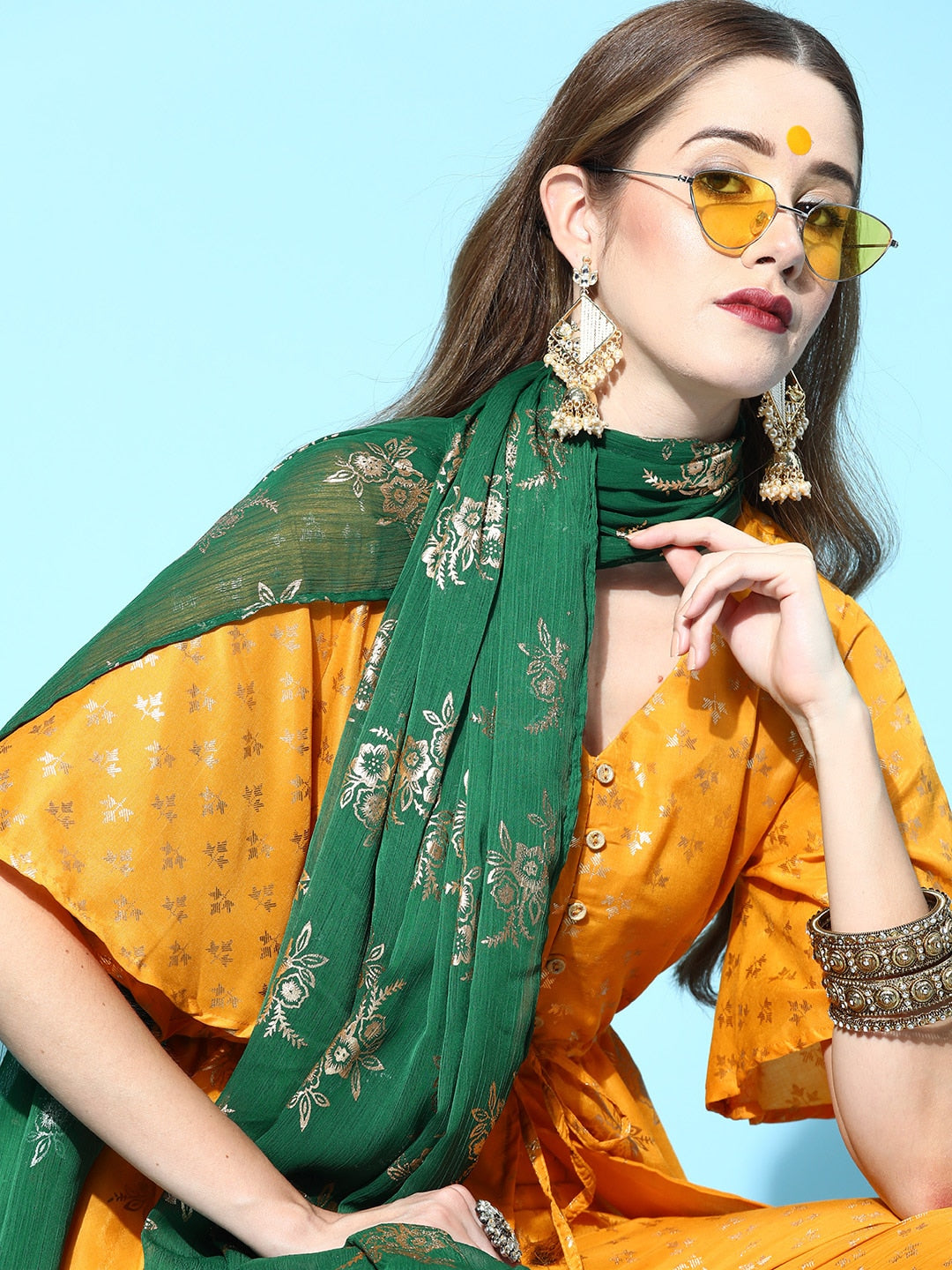 Sangria Ethnic Motifs Polyester Kurta Sets - Distacart
