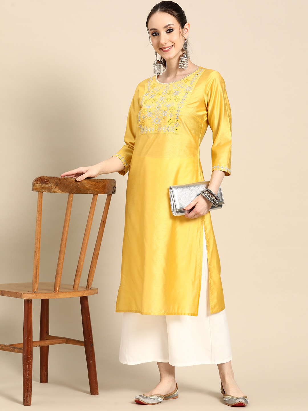 Sangria Women Ethnic Motifs Embroidered Mirror Work Pastels Kurta - Distacart