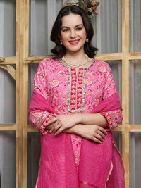 Thumbnail for Sangria Pink Ethnic Motifs Printed Pure Cotton Kurta Set - Distacart