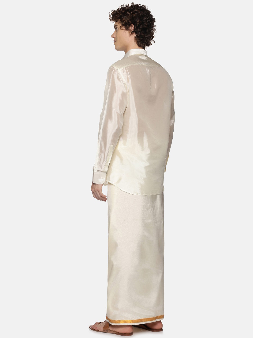 Sethukrishna Men Cream-Coloured Solid Art Silk Dhoti - Distacart