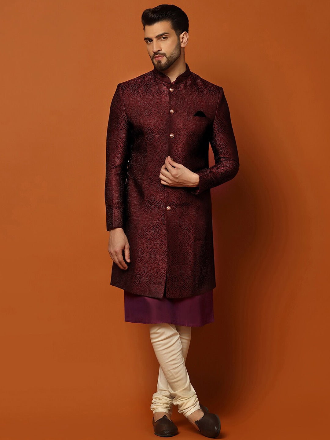 KISAH Self-Design Cotton Sherwani Set - Distacart