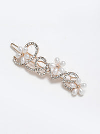Thumbnail for Panash Women Gold-Toned & White Cz-Studded & Beaded Love Hair Pin - Distacart