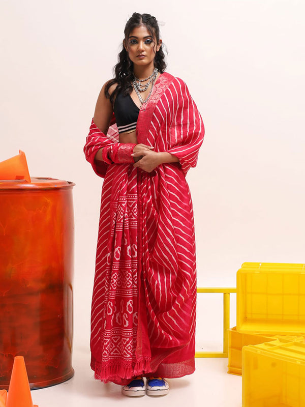Tikhi Imli Leheriya Jute Silk Ready to Wear Saree - Distacart