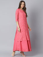 Thumbnail for Khushal K Women Pink & White Printed Kurta with Solid Flared Maxi Skirt - Distacart