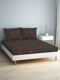 Thumbnail for SPACES Aurum Grey Ethnic Motifs Pure Cotton 140 TC Queen Bedsheet with 2 Pillow Covers - Distacart