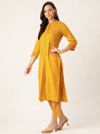 Thumbnail for Sangria Women Mustard Yellow & Black Printed Kurta with Trousers - Distacart