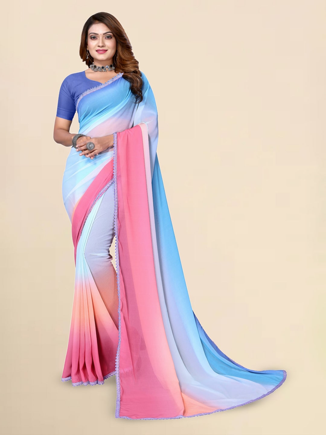 Mitera Ombre Printed Pure Georgette Saree With Blouse Piece - Distacart