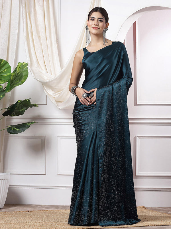 Mitera Teal Blue Embellished Sequinned Saree - Distacart