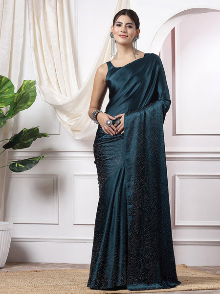 Mitera Teal Blue Embellished Sequinned Saree - Distacart