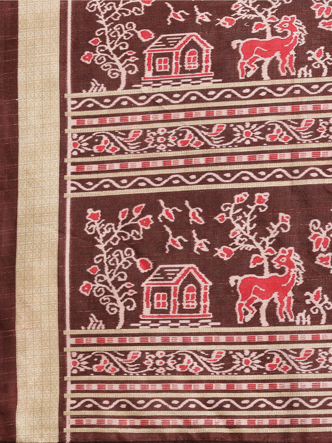 Kalini Red & White Ethnic Motifs Art Silk Sambalpuri Saree - Distacart