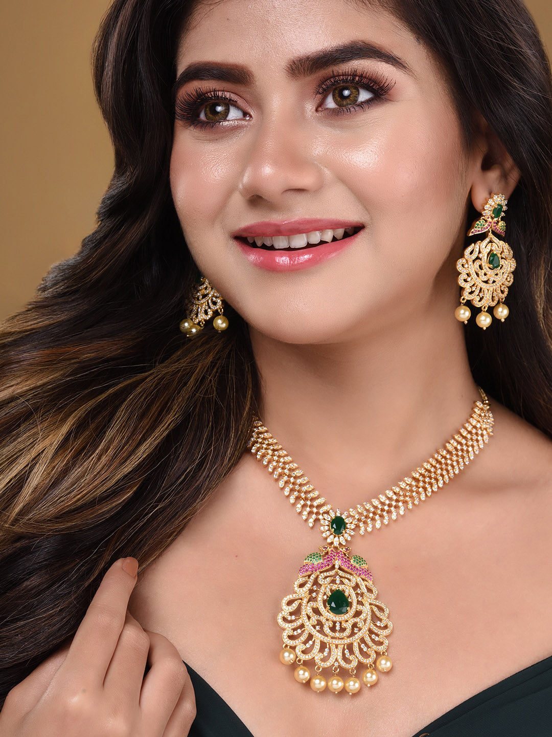 Saraf RS Jewellery Women Gold and Green Gold-Plated Jewellery Set - Distacart