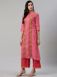 Thumbnail for Biba Women Red & Off-White Striped Kurta with Palazzos - Distacart