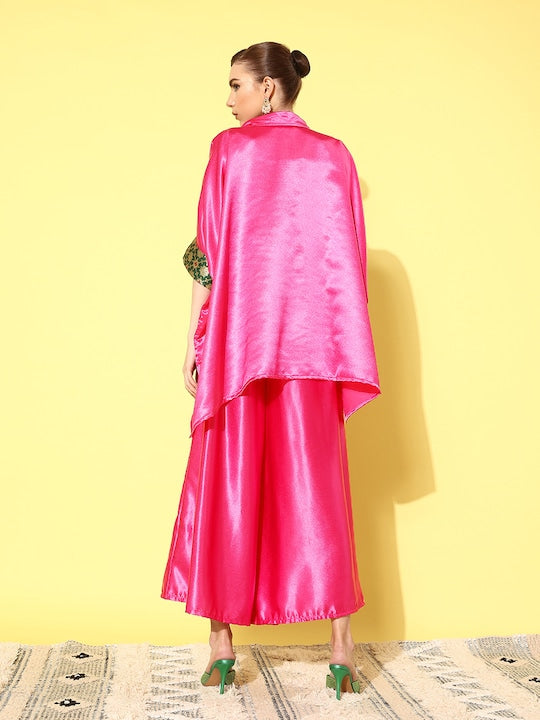 InWeave Women's Pink Green Brocade Satin Boho Kurta Palazzo Set - Distacart