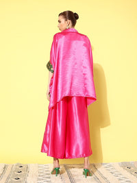 Thumbnail for InWeave Women's Pink Green Brocade Satin Boho Kurta Palazzo Set - Distacart