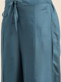 Thumbnail for Sangria Women Teal Blue & White Printed Kurta with Palazzos - Distacart