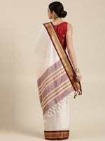 Thumbnail for Kalini White & Maroon Checked Zari Silk Cotton Saree - Distacart