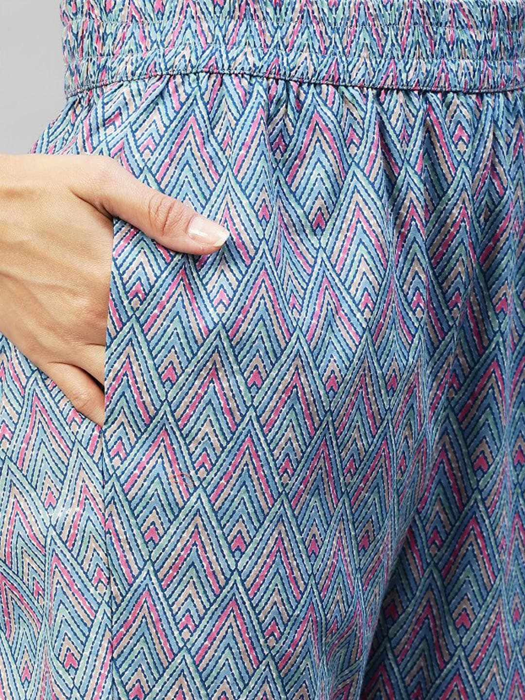 Kalini Women Blue Ethnic Motifs Printed Kurta with Trousers - Distacart