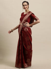 Thumbnail for Saree Mall Maroon & Gold-Toned Ethnic Motifs Zari Silk Blend Banarasi Sarees - Distacart