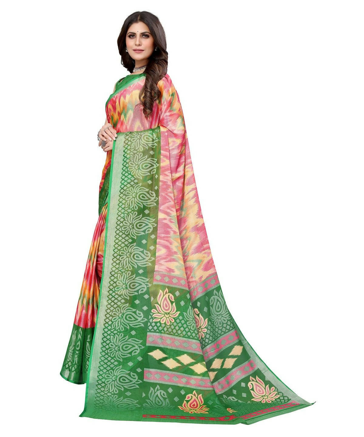 Vamika Pink Chiffon Brasso Bollywood Style Woven Saree (KARUNA GREEN) - Distacart