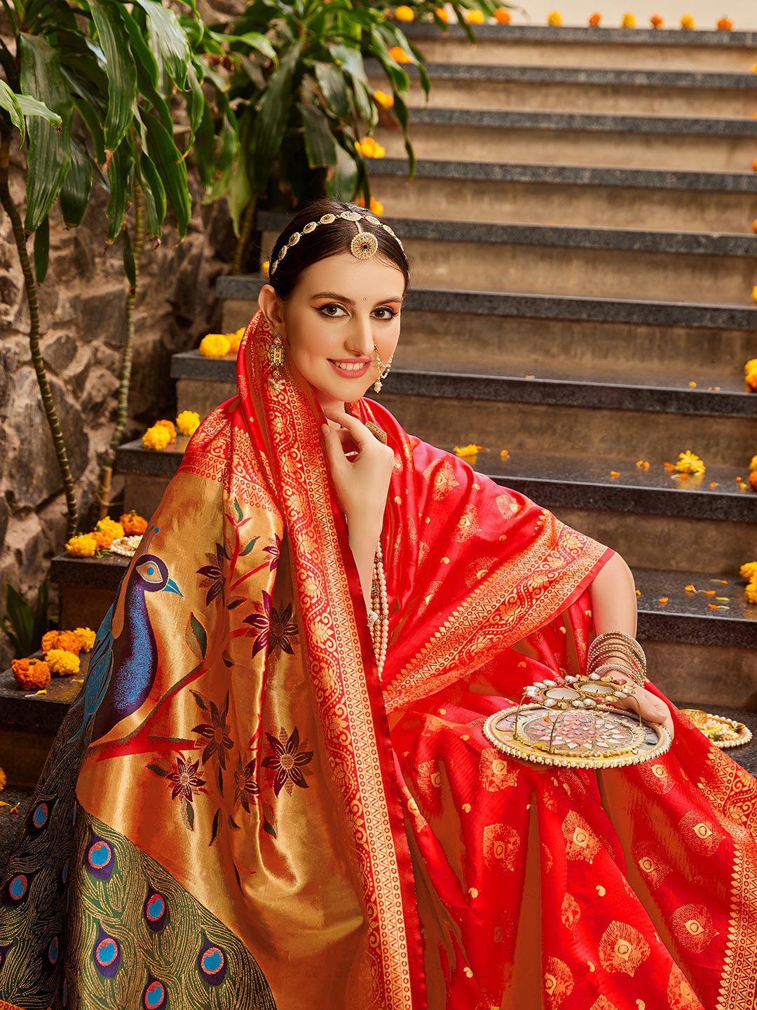 Kalini Ethnic Motifs Woven Design Zari Detail Paithani Saree - Distacart