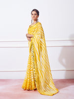 Thumbnail for Mitera Yellow Striped Mirror Work Pure Georgette Saree - Distacart