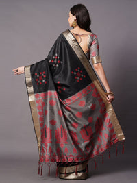 Thumbnail for Mitera Black & Red Ethnic Motifs Silk Cotton Banarasi Saree - Distacart