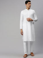 Thumbnail for Manyavar Men White Self Design Kurta with Pyjamas - Distacart