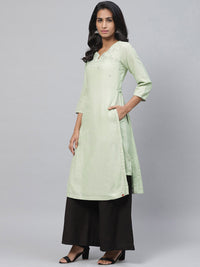 Thumbnail for Biba Women Sea Green Yoke Design Straight Kurta - Distacart