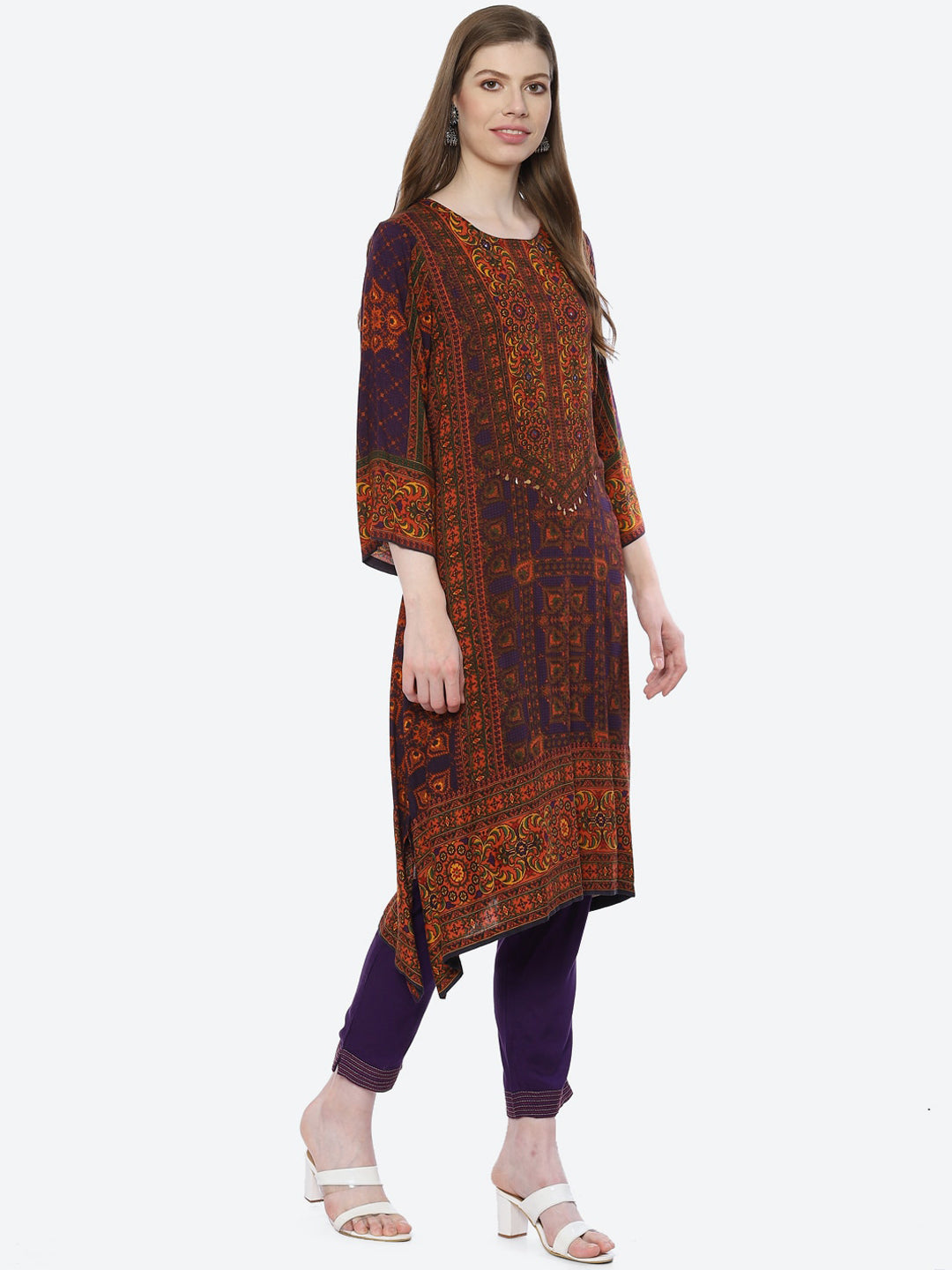 Biba Women Violet Ethnic Motifs Printed Kurta with Trousers & With Dupatta - Distacart